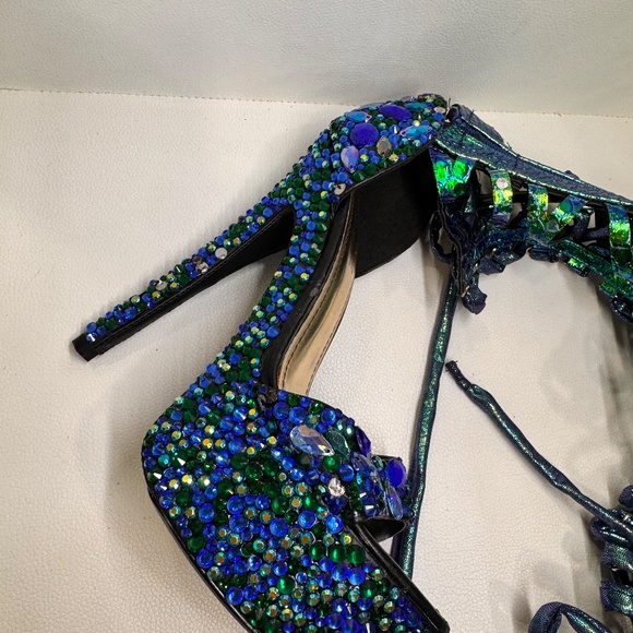 Stunning Blue Satin Competition Sandals – 7.5” High with 2” Platform - Picture 10 of 11